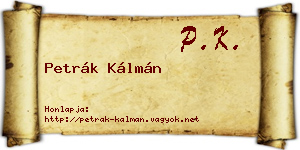 Petrák Kálmán névjegykártya